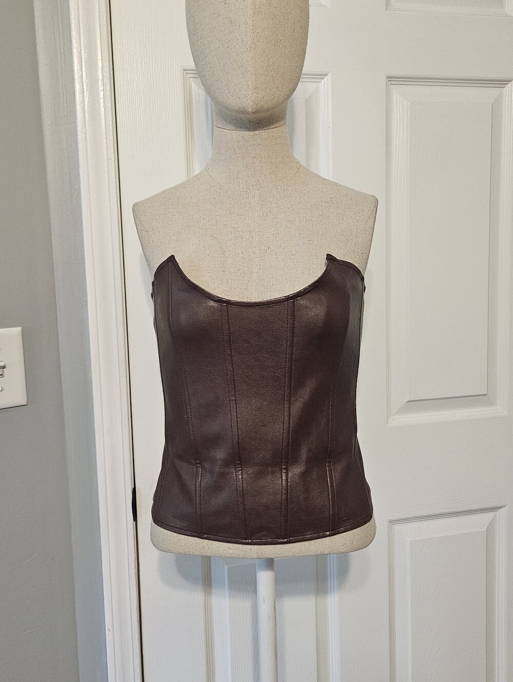 Miaou Brown Faux Leather Strapless Bustier Camisole